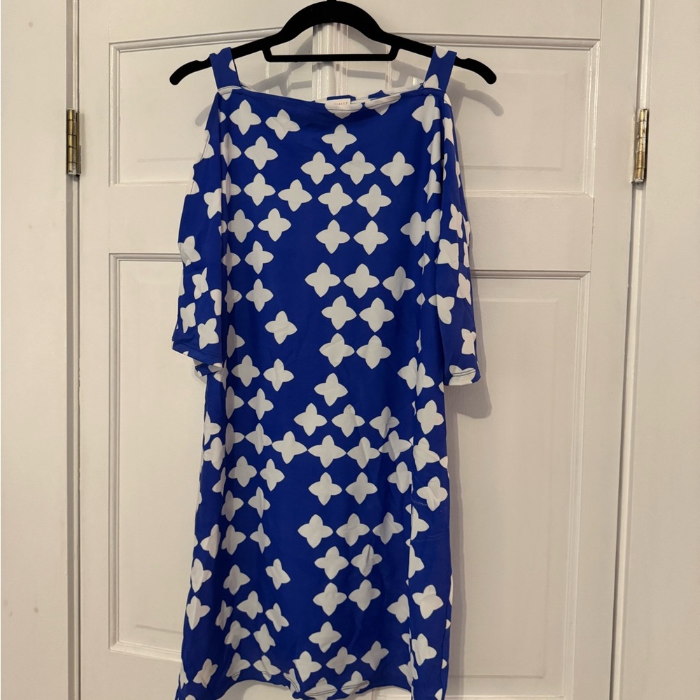 Jude Connally Blue and White Geometric Mini Dress
